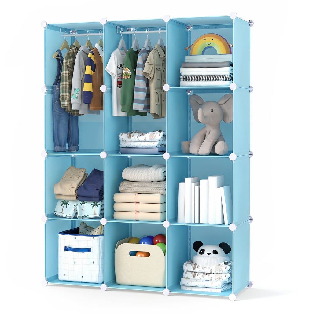 Modular Kids Wardrobe with 10 Cubes & Hanging Rod