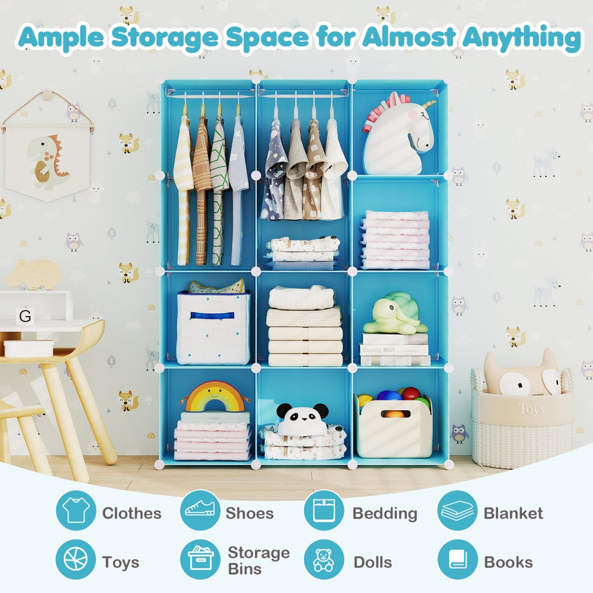 Modular Kids Wardrobe with 10 Cubes & Hanging Rod