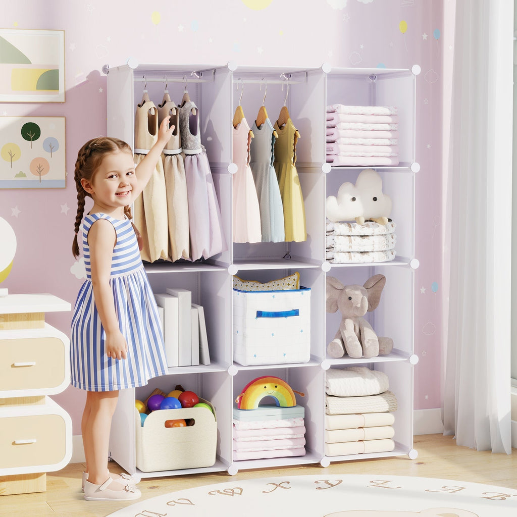 Modular Kids Wardrobe with 10 Cubes & Hanging Rod