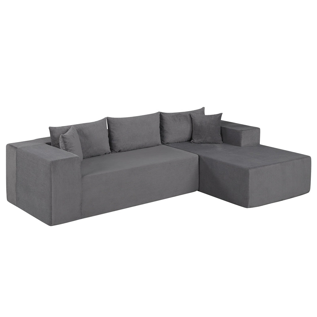 Modular Sectional Sofa Corduroy Upholstered L-shaped Sofa Couch with Deep Seats