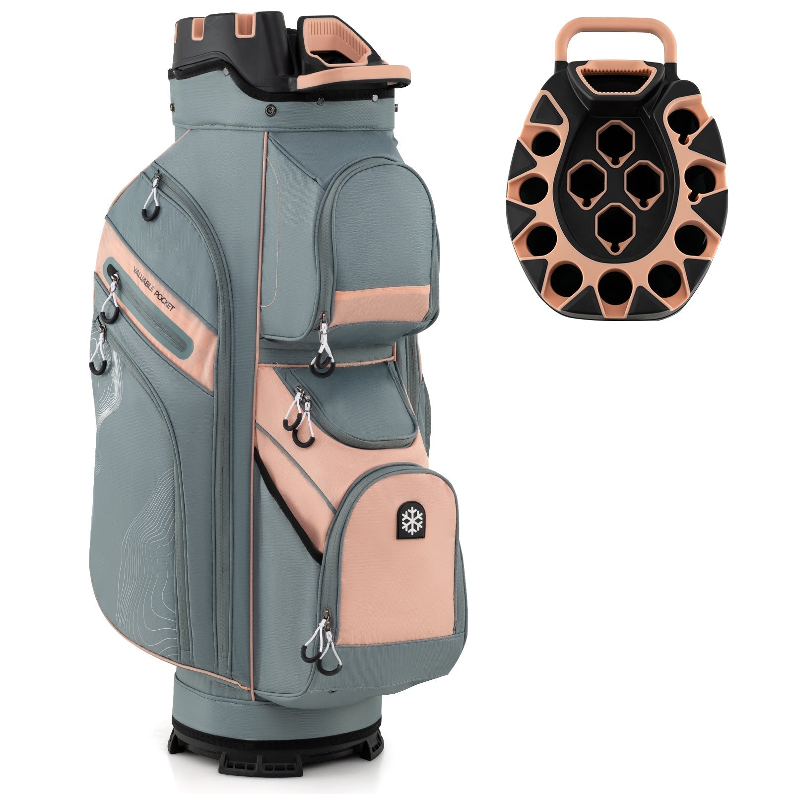 Molded Lock Top Golf Cart Bag with 14-Way Full Length Dividers and 11 Pockets