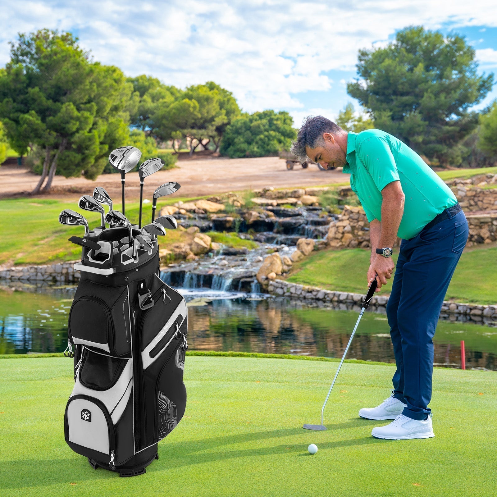 Molded Lock Top Golf Cart Bag with 14-Way Full Length Dividers and 11 Pockets