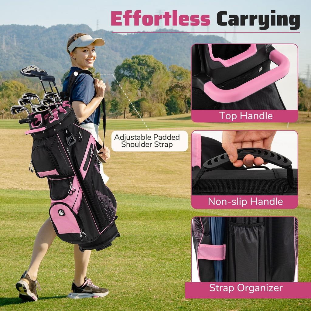 Molded Lock Top Golf Cart Bag with 14-Way Full Length Dividers and 11 Pockets