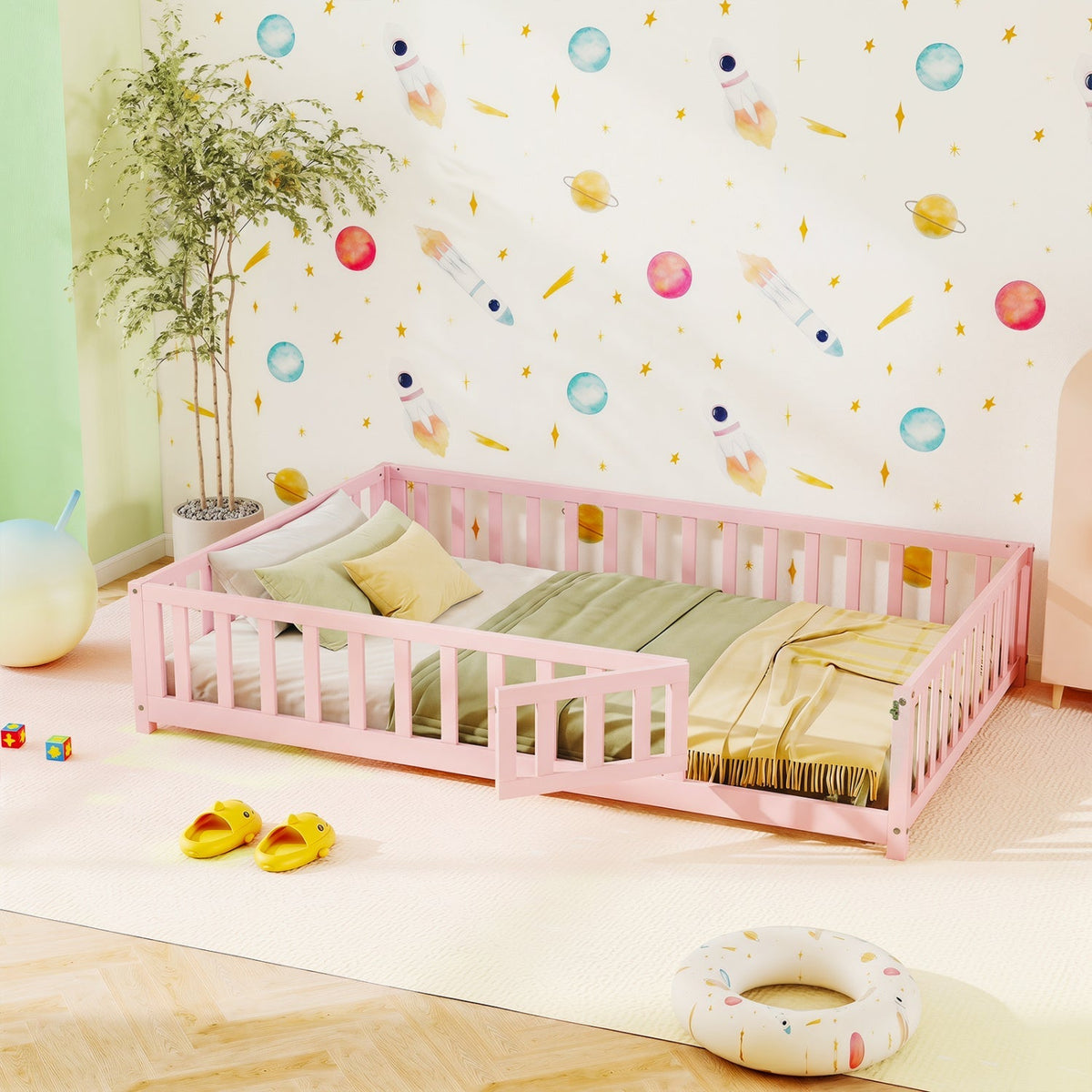 Montessori Toddler Bed Frame with Full-Length Guardrails