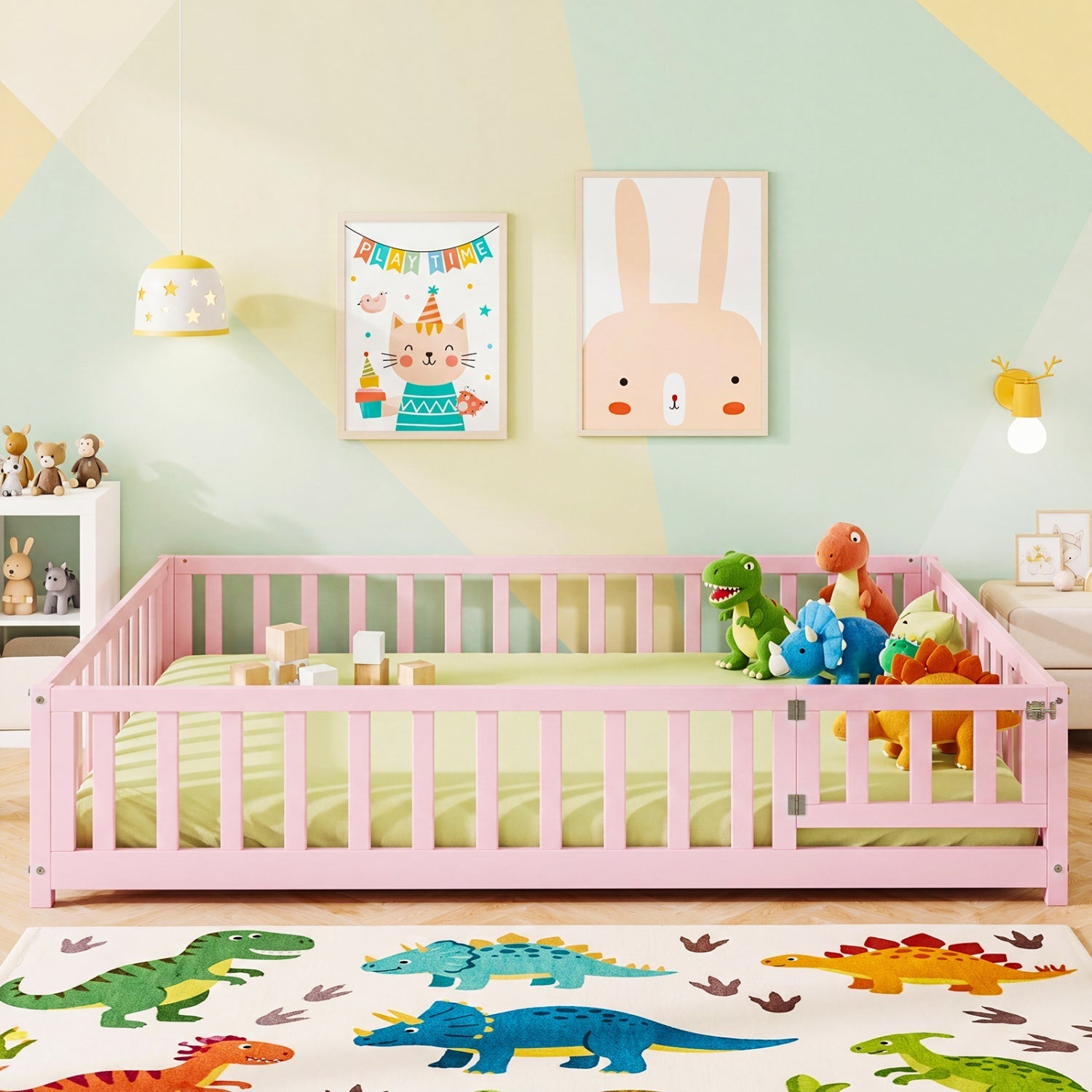 Montessori Toddler Bed Frame with Full-Length Guardrails
