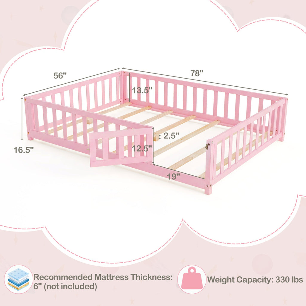 Montessori Toddler Bed Frame with Full-Length Guardrails