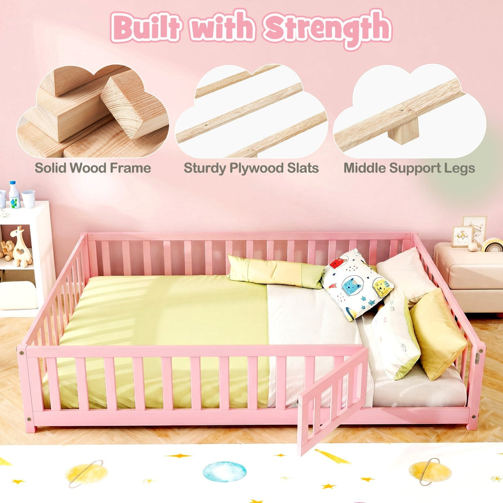 Montessori Toddler Bed Frame with Full-Length Guardrails