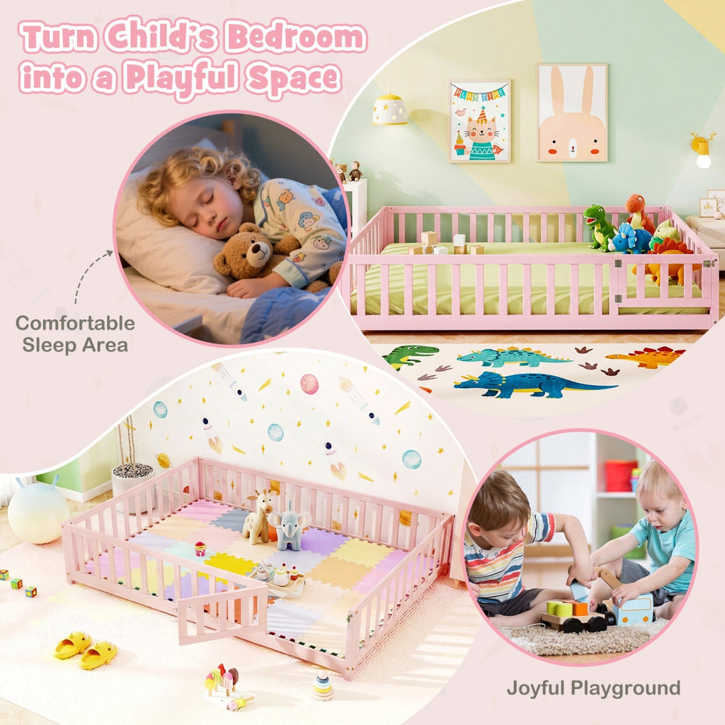 Montessori Toddler Bed Frame with Full-Length Guardrails