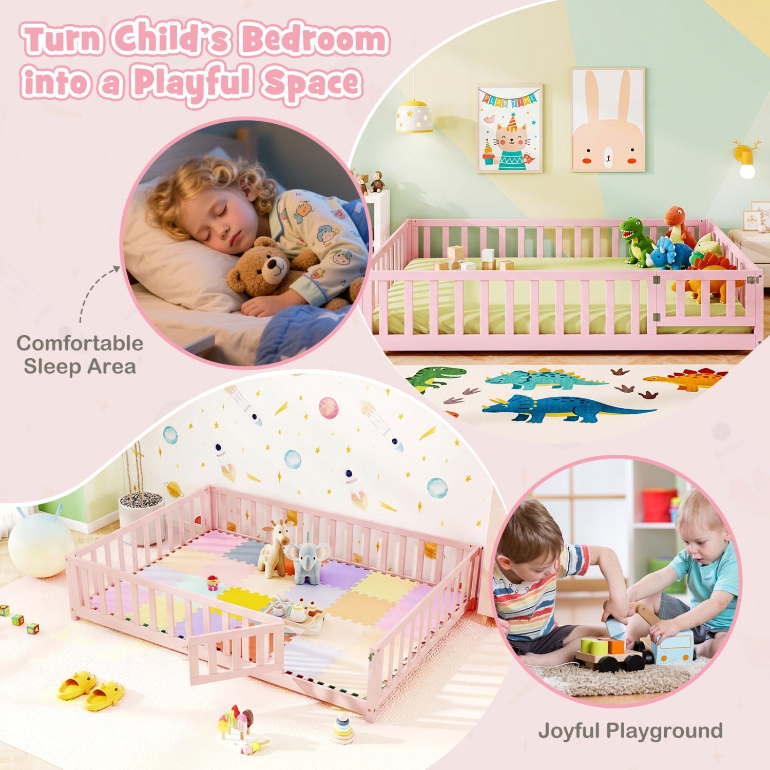 Montessori Toddler Bed Frame with Full-Length Guardrails