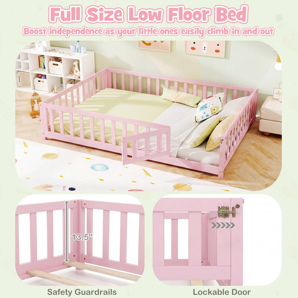 Montessori Toddler Bed Frame with Full-Length Guardrails