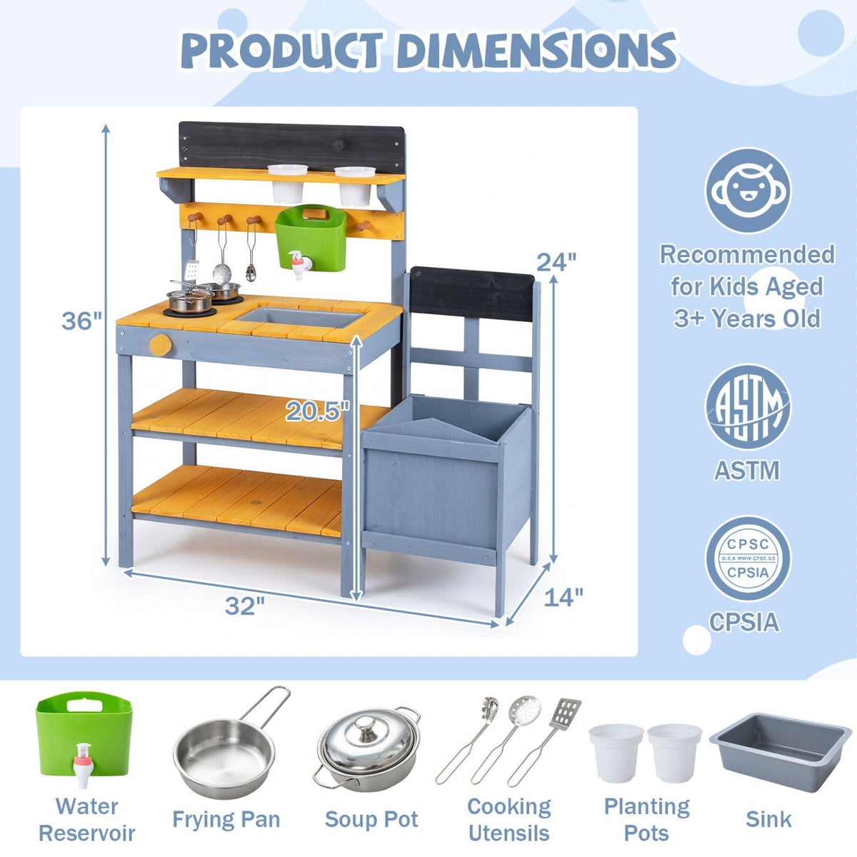 Mud Kitchen Play Set with Running Water and Dual Burners