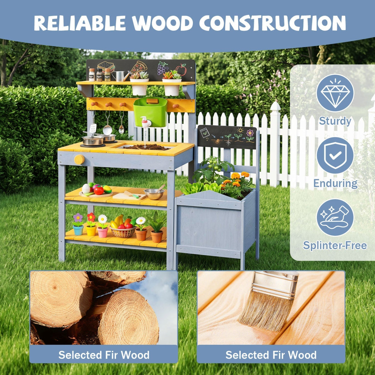 Mud Kitchen Play Set with Running Water and Dual Burners