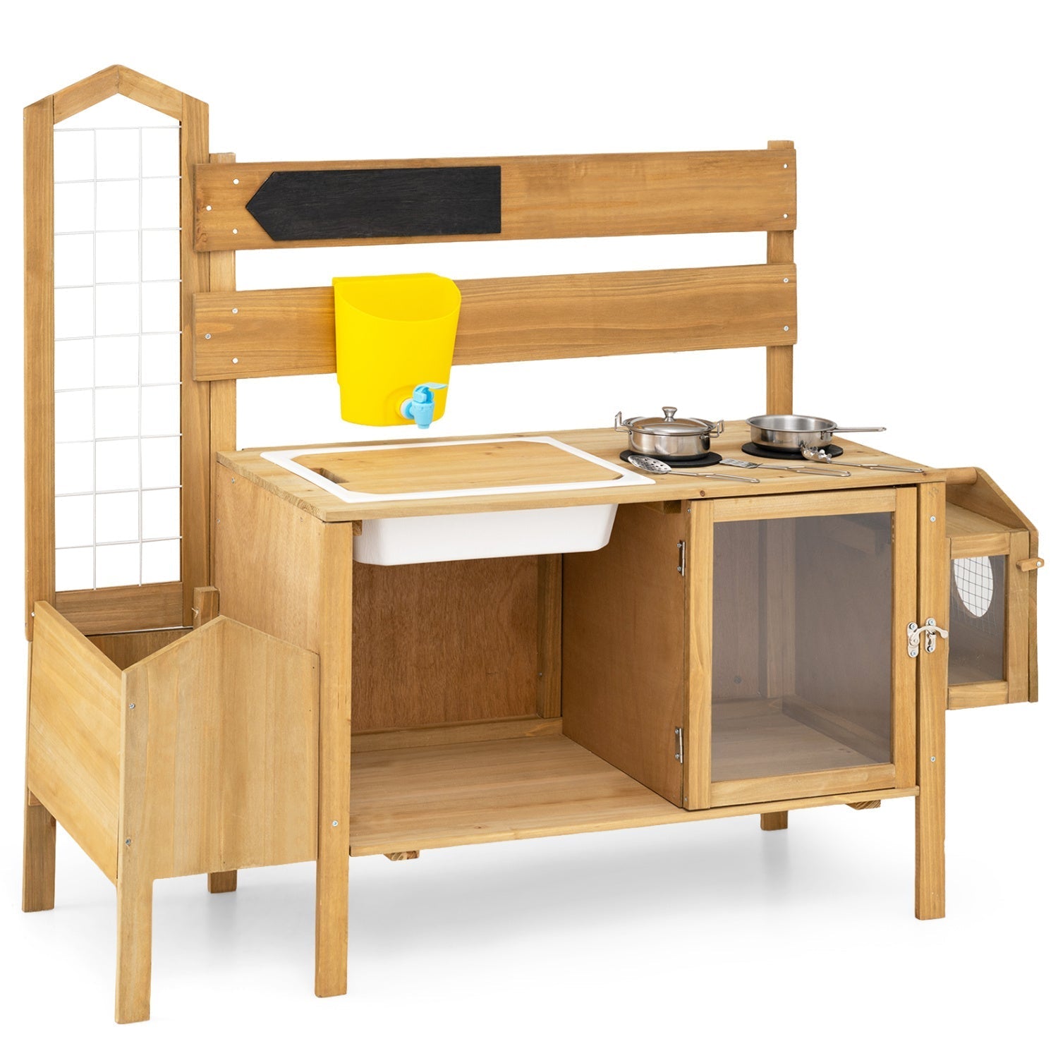 Wooden Mud Kitchen for Kids with Detachable Bird Cage