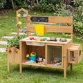 Wooden Mud Kitchen for Kids with Detachable Bird Cage