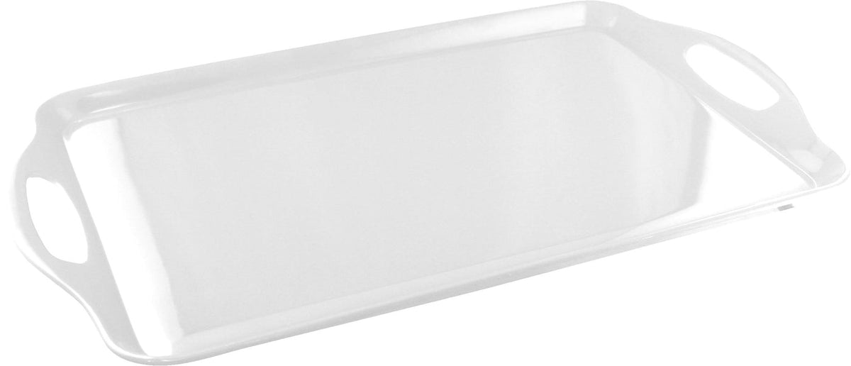 Multi-Purpose 18" Rectangle Melamine Plastic Handled Tray, White