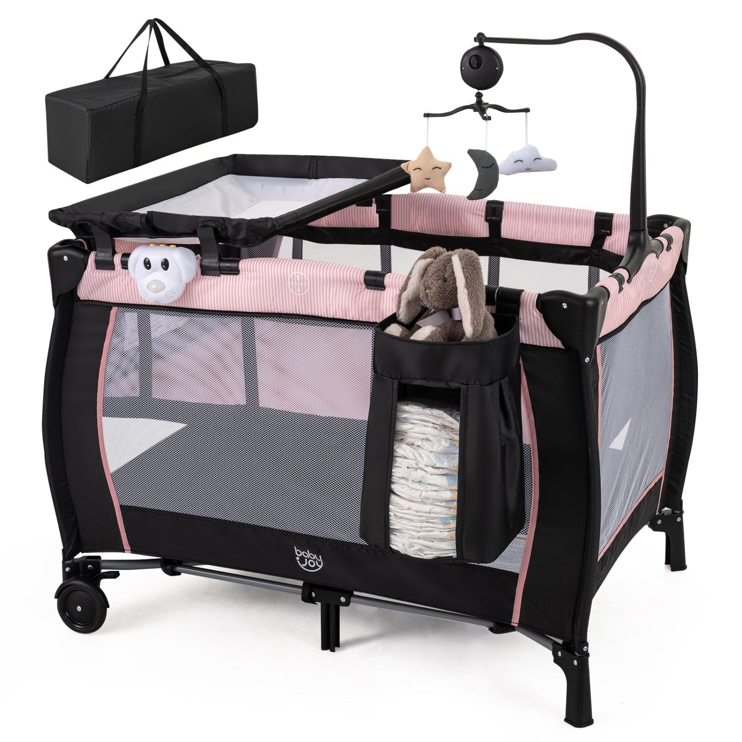 Baby Playpen with Changing Table and Bassinet - Pink