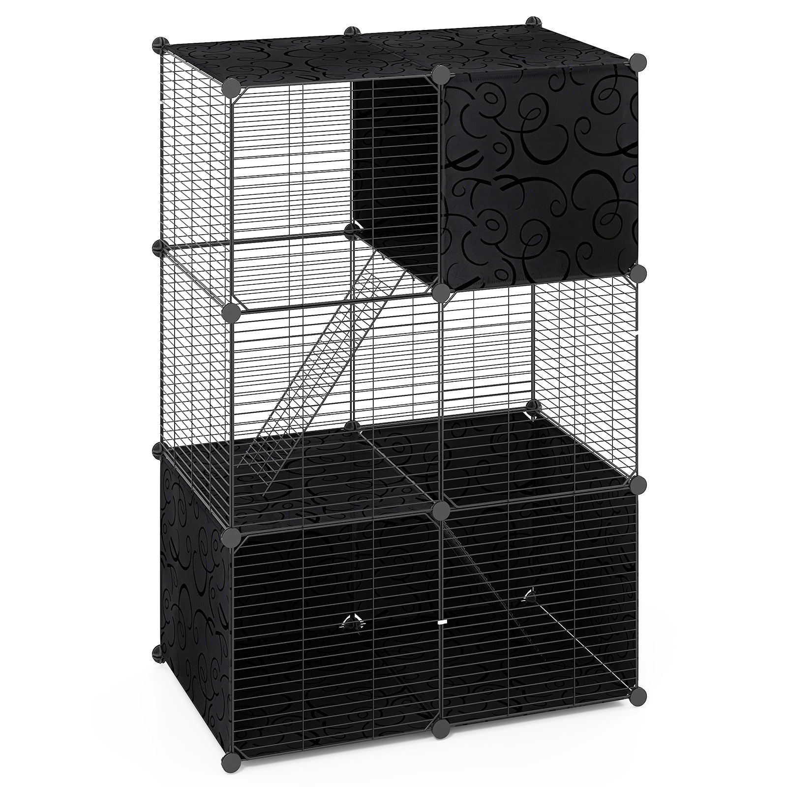 Multi-Level Cat Tower with 2-Door Condo and Hammock-Black
