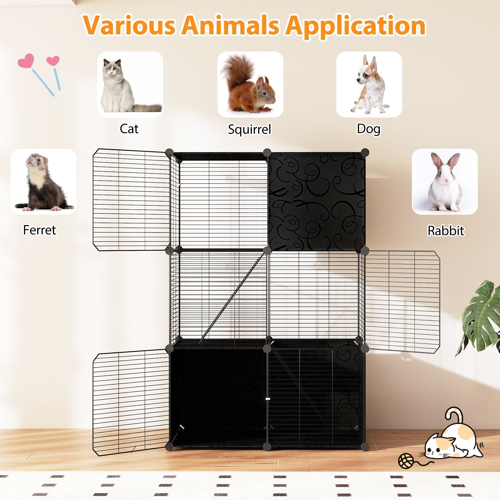 Multi-Level Cat Tower with 2-Door Condo and Hammock-Black