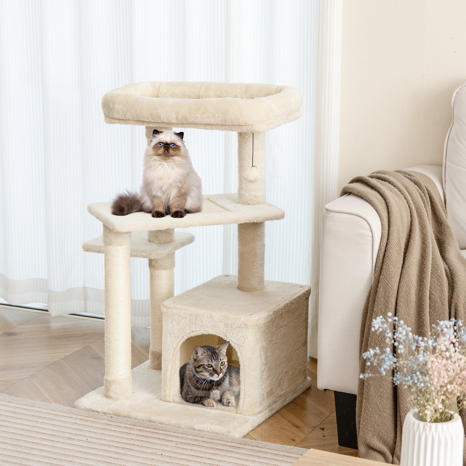 Cat Tree with Perch and Hanging Ball for Indoor Activity Play and Rest