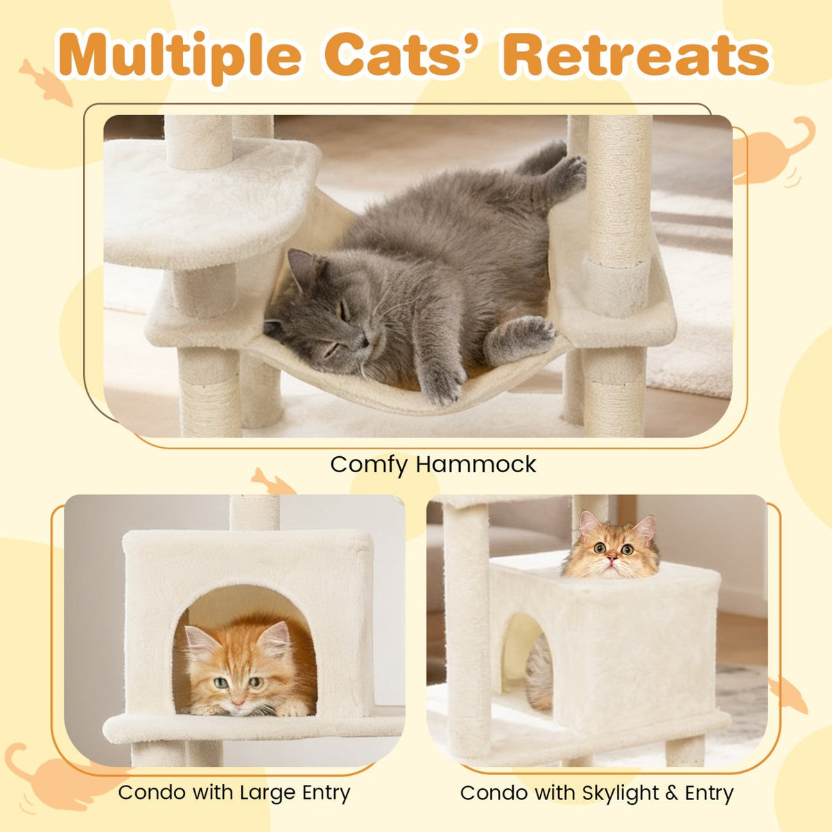 Multi-level Cat Tree Modern Cat Tower with Upholstered Perch and 2 Cat Condo