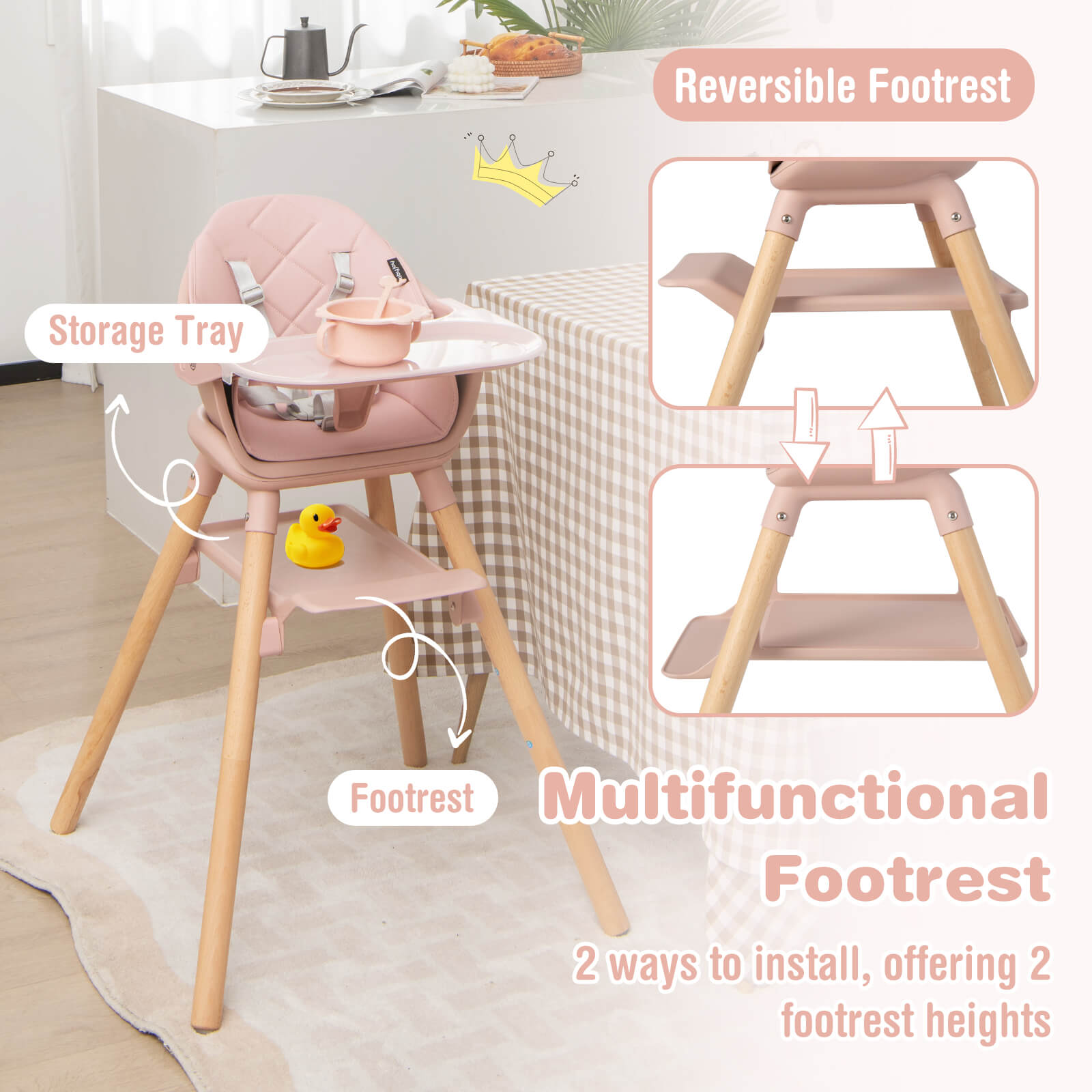 6-in-1 Baby High Chair with Removable Dishwasher and Safe Tray-White