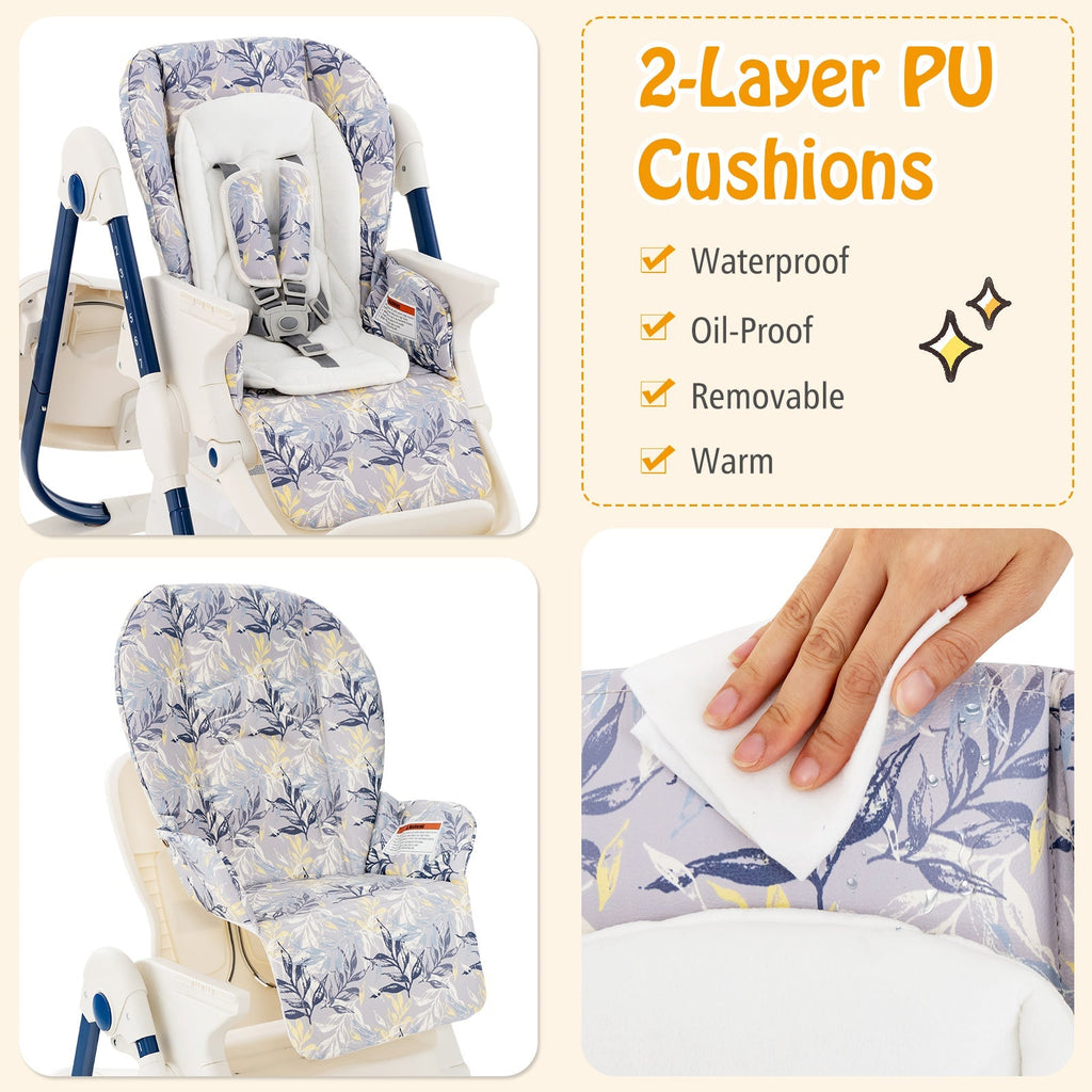Multifunctional Folding Baby High Chair with Rolling Wheels and Adjustable Height