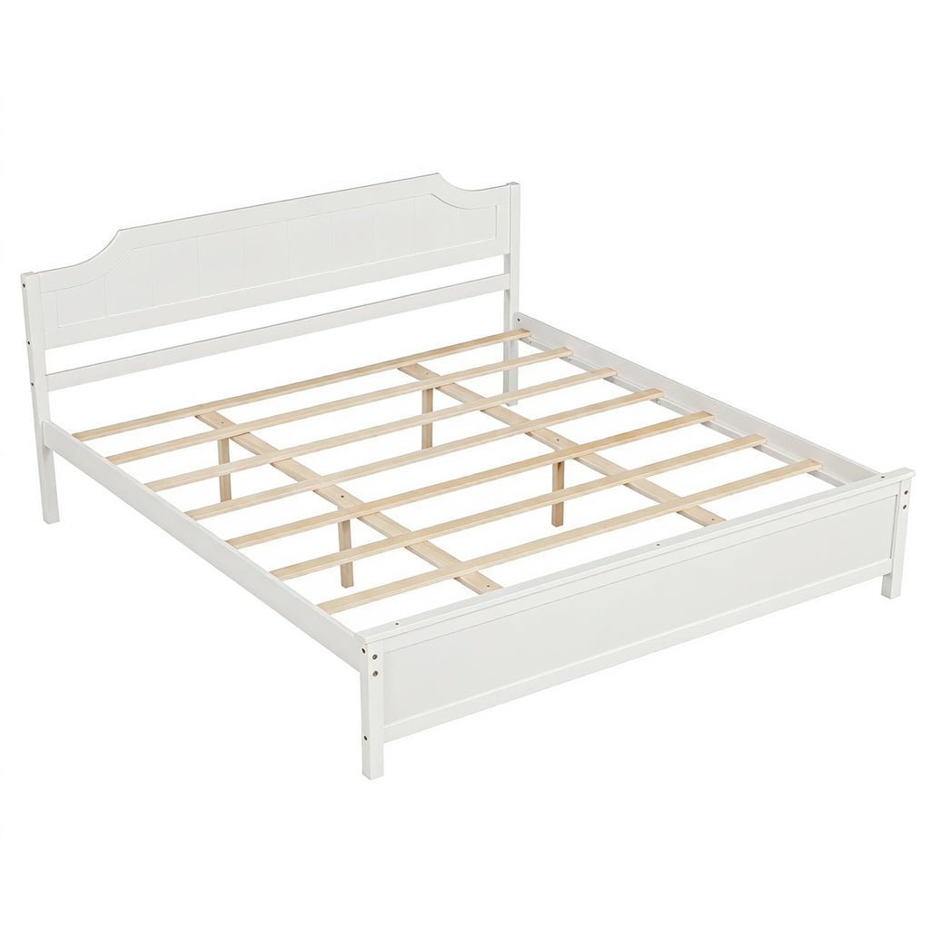 Solid Wood Platform Bed Frame with Headboard in White