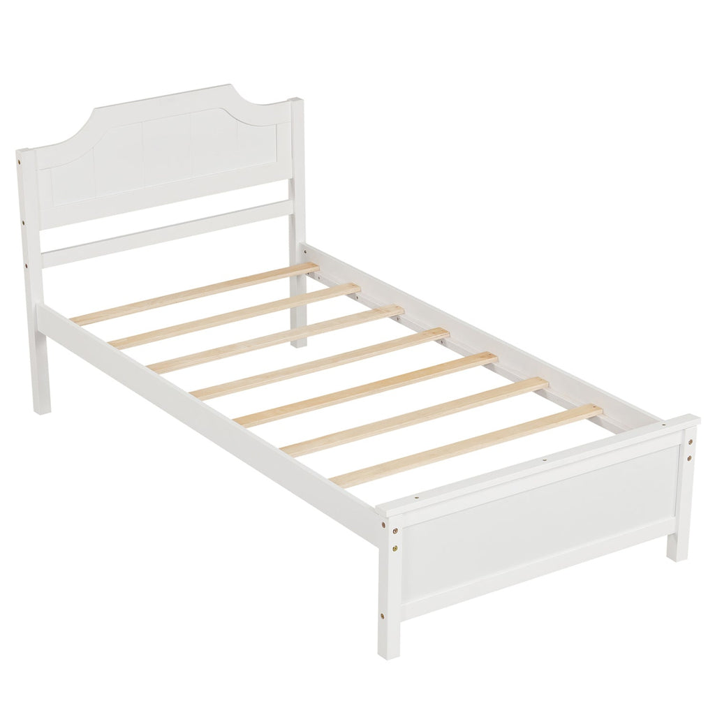 Solid Wood Platform Bed Frame with Headboard in White