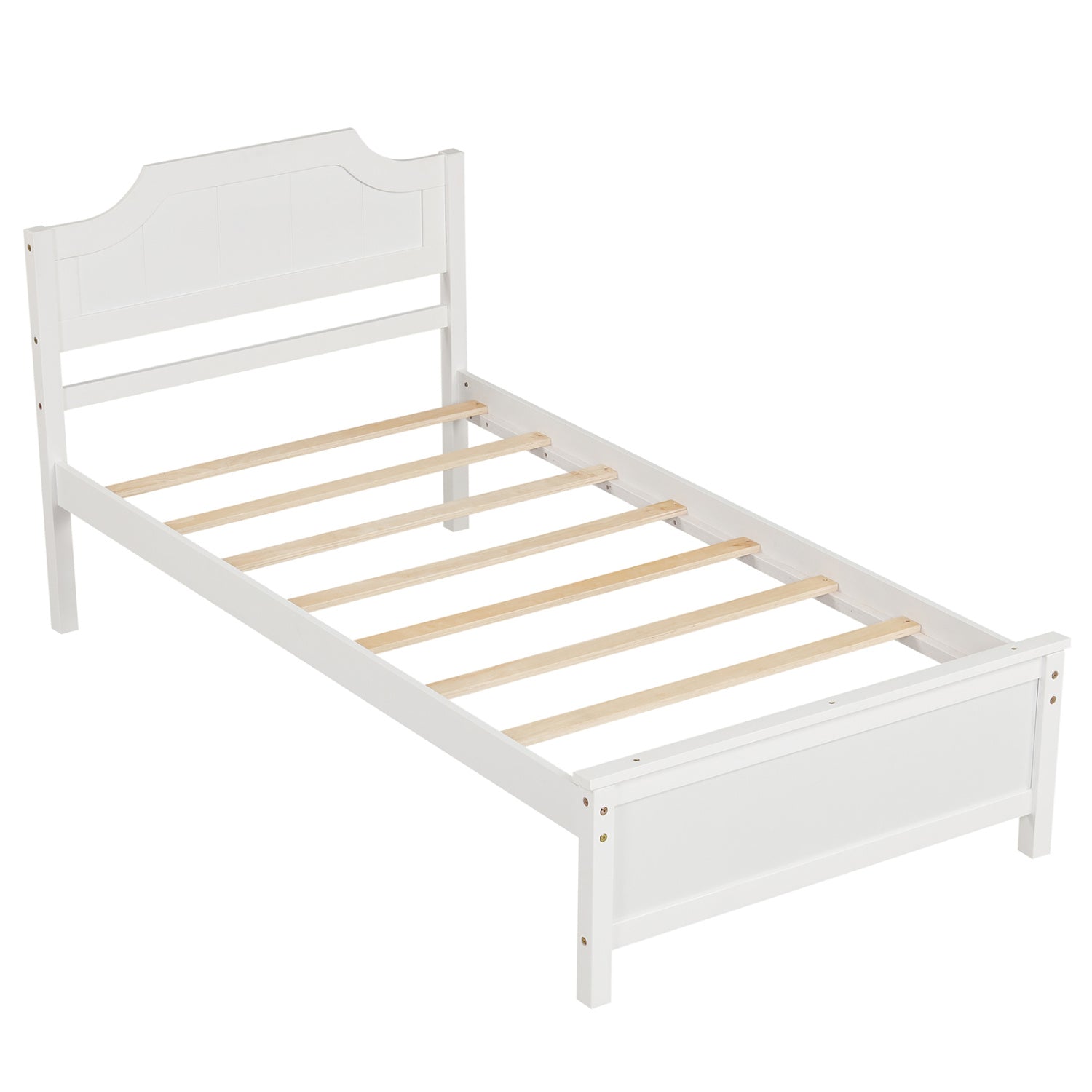 Solid Wood Platform Bed Frame with Headboard in White