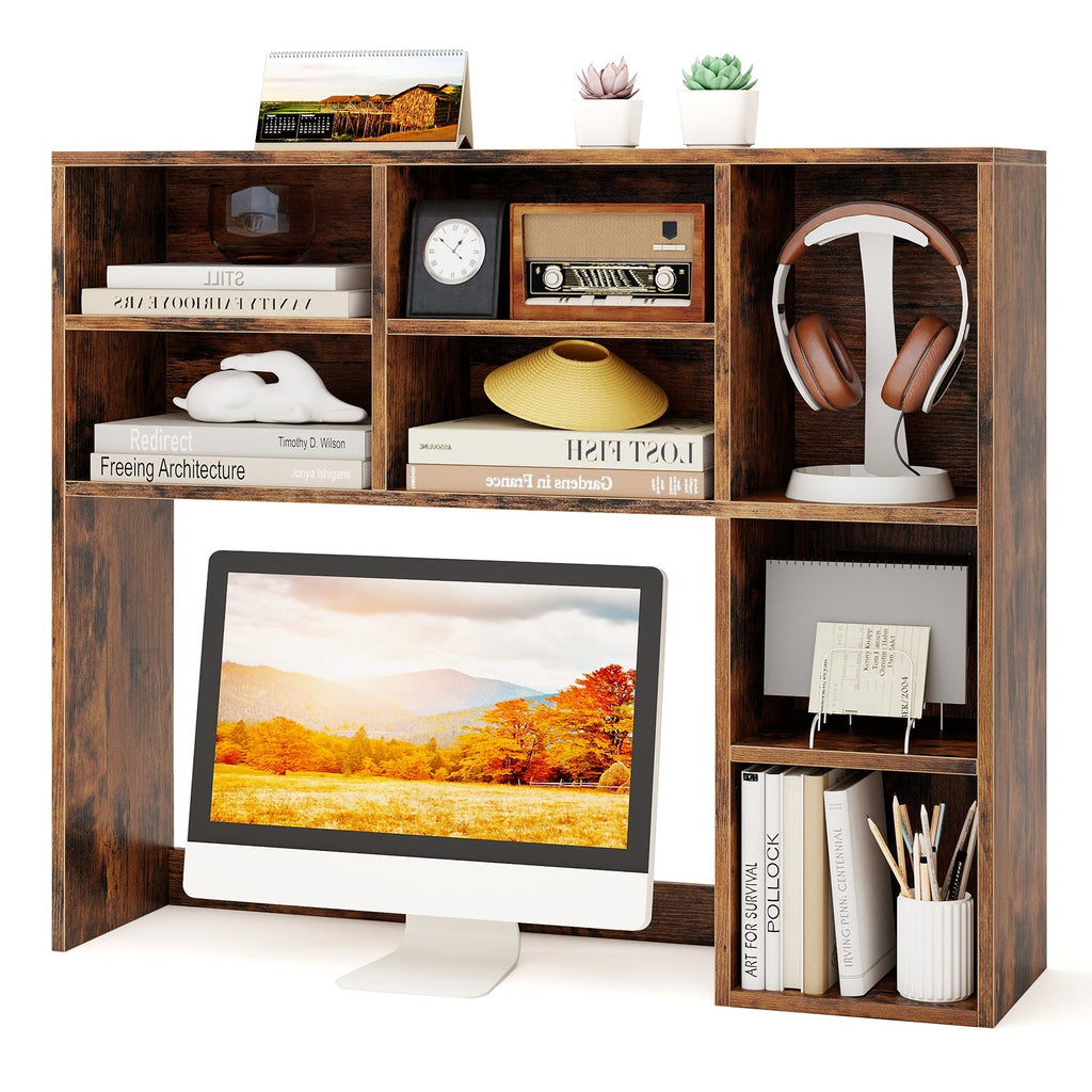 Desktop Bookshelf with 7 Open Cubbies and 3 Adjustable Shelves