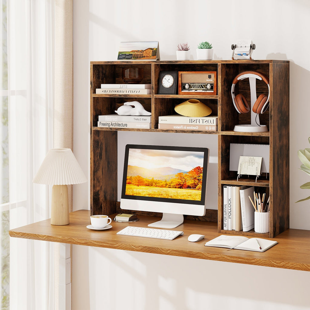 Desktop Bookshelf with 7 Open Cubbies and 3 Adjustable Shelves