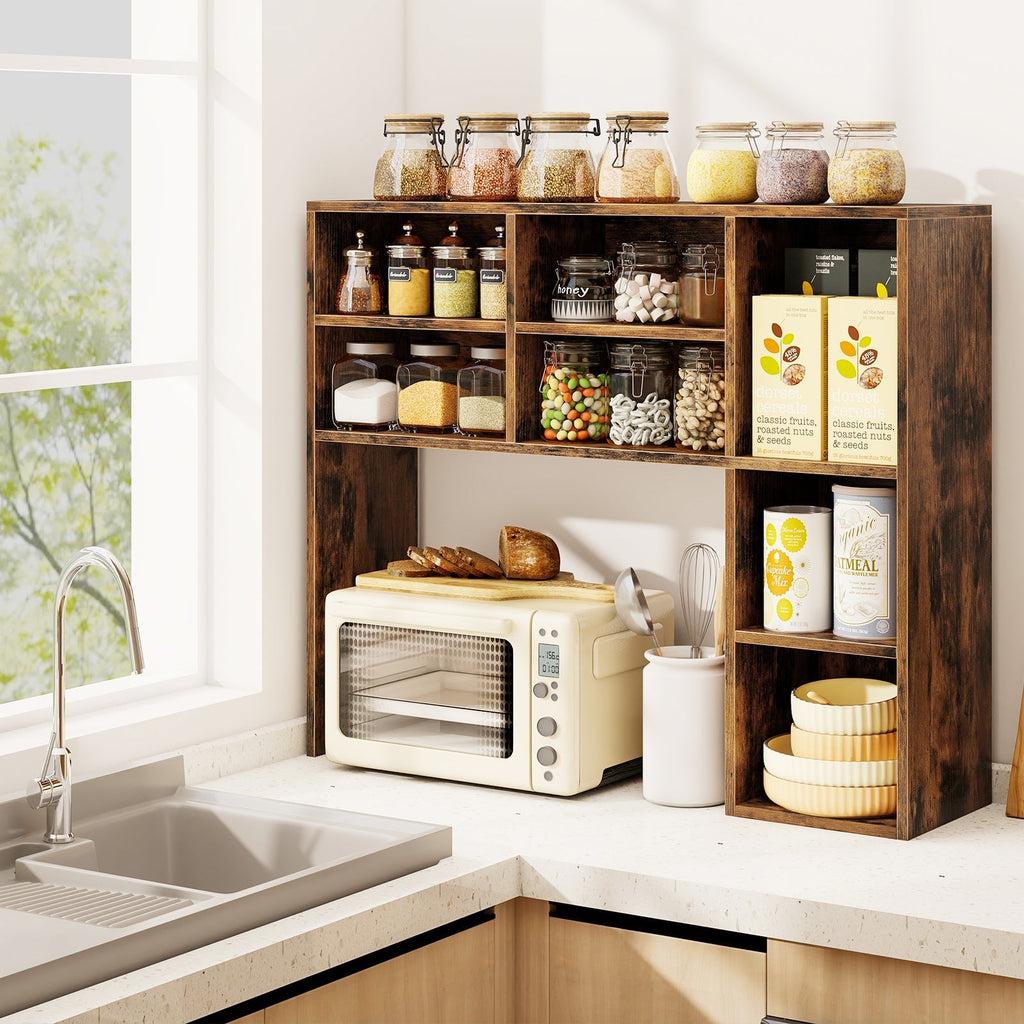 Desktop Bookshelf with 7 Open Cubbies and 3 Adjustable Shelves