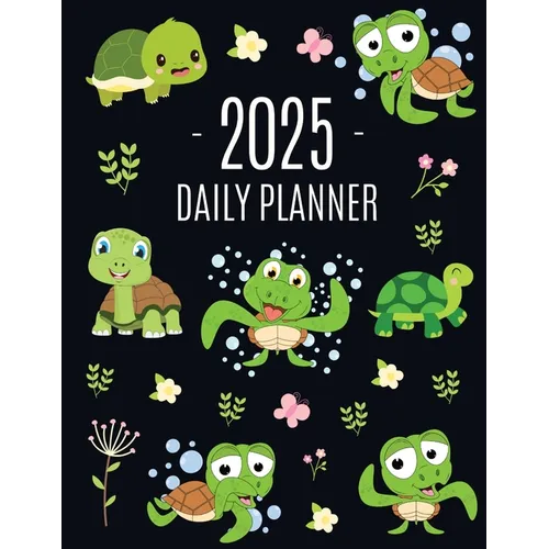 Turtle Planner 2025: Cute Tortoise Organizer: January-December (12 Months) Beautiful Agenda With Green Reptile Animal, Butterflies & Flowers - Paperback