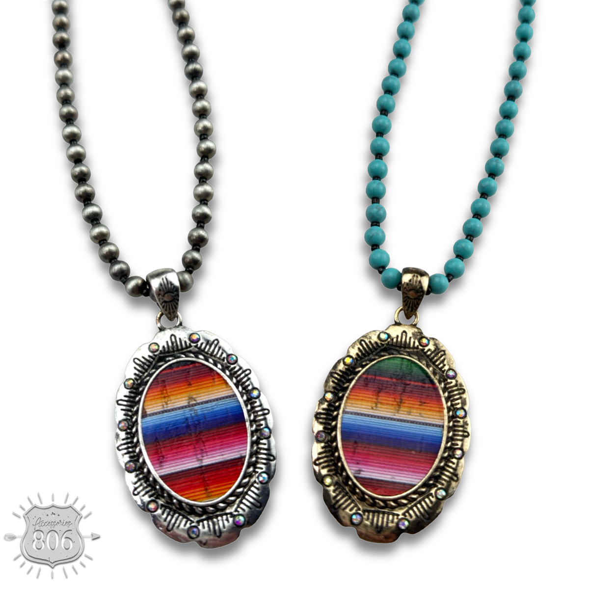 Serape print oval necklace