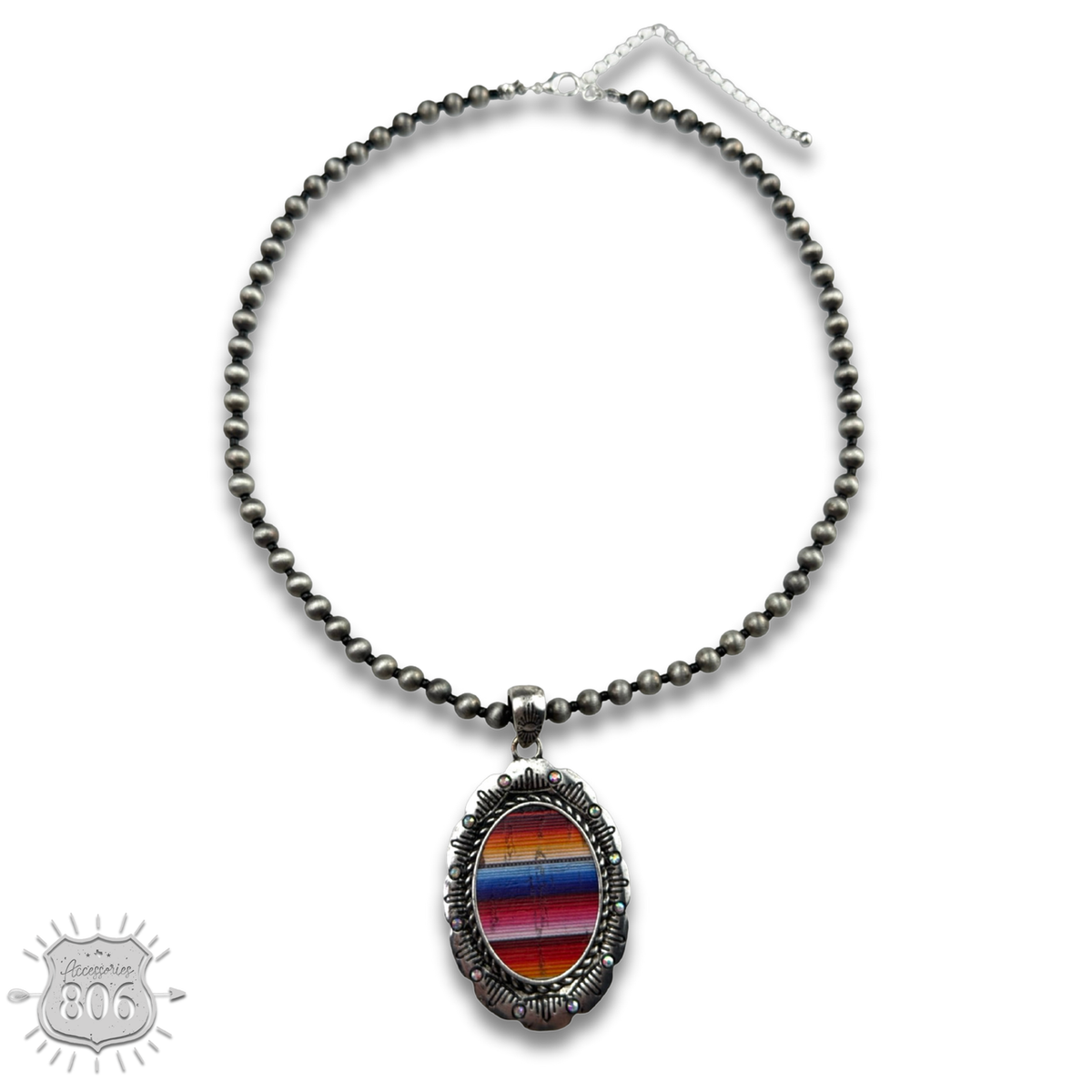 Serape print oval necklace