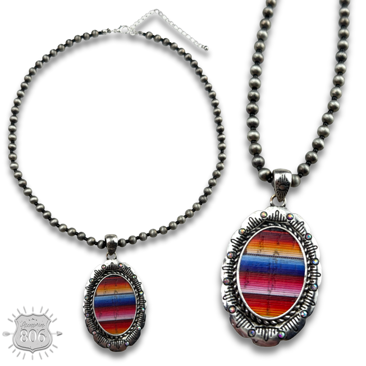 Serape print oval necklace