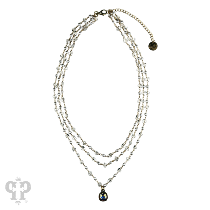 Three strand pearl and faceted acrylic bead necklace with crystals from Swarovski®