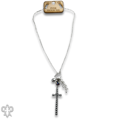 Pearl cross charm necklace with crystals from Swarovski®