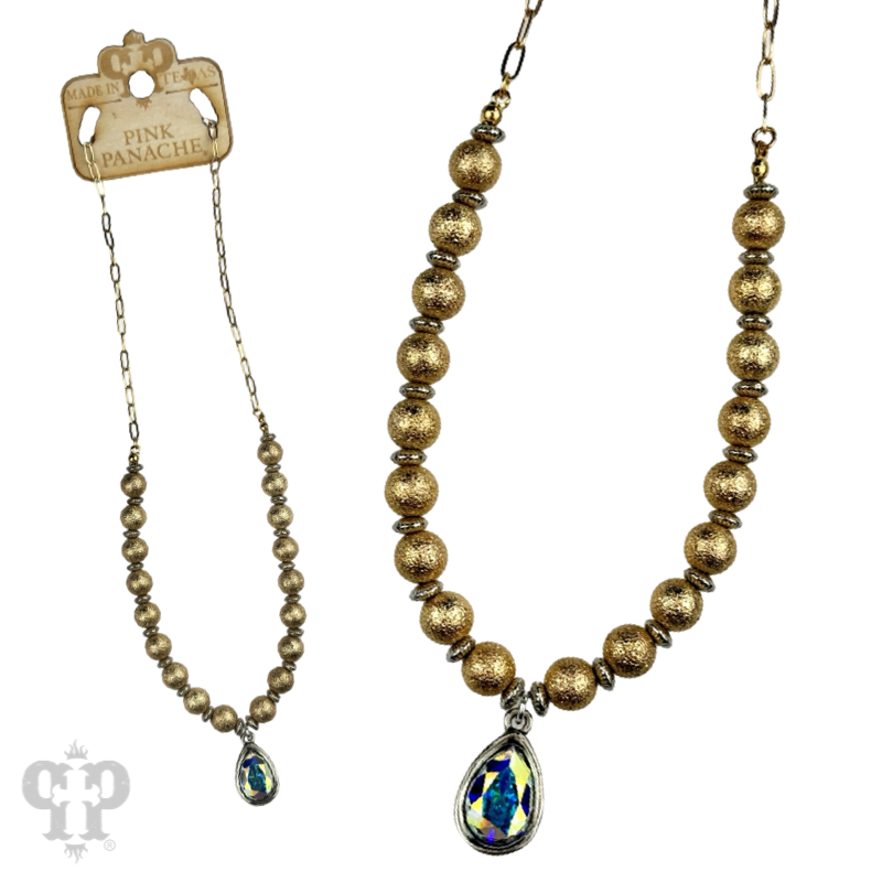Foil texture bead and chain necklace with crystals from Swarovski®