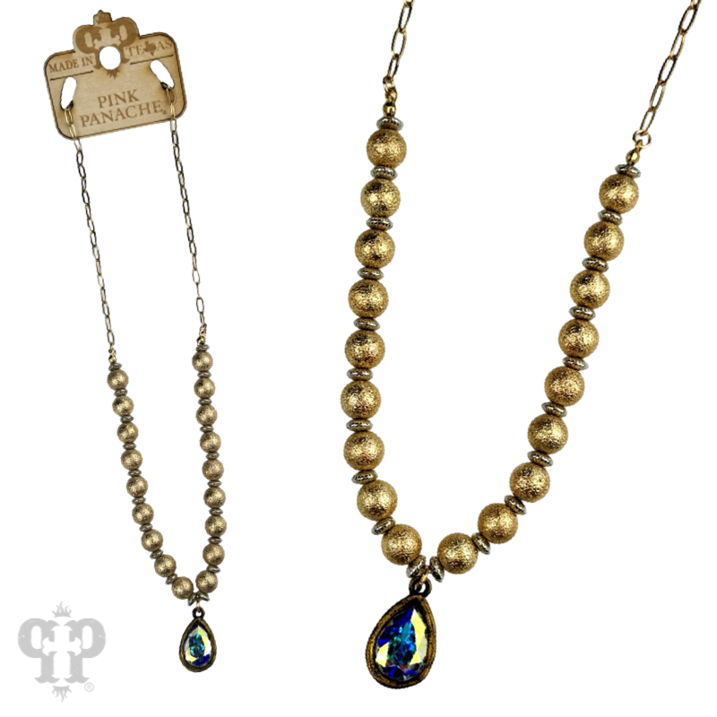 Foil texture bead and chain necklace with crystals from Swarovski®