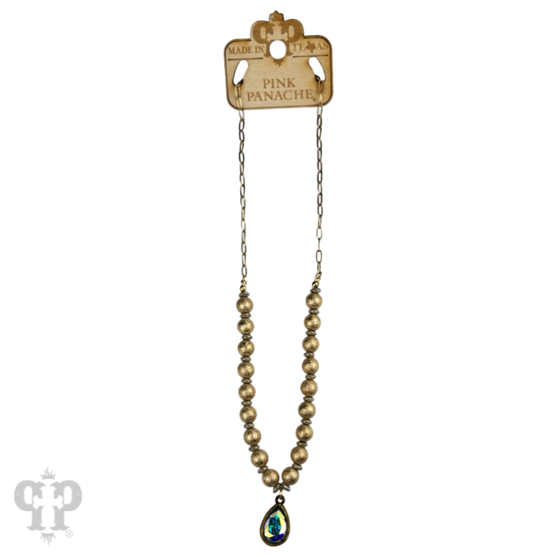 Foil texture bead and chain necklace with crystals from Swarovski®