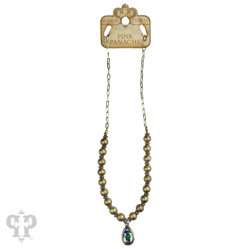 Foil texture bead and chain necklace with crystals from Swarovski®