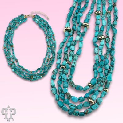 Turquoise and 18k gold dipped multi-strand necklace