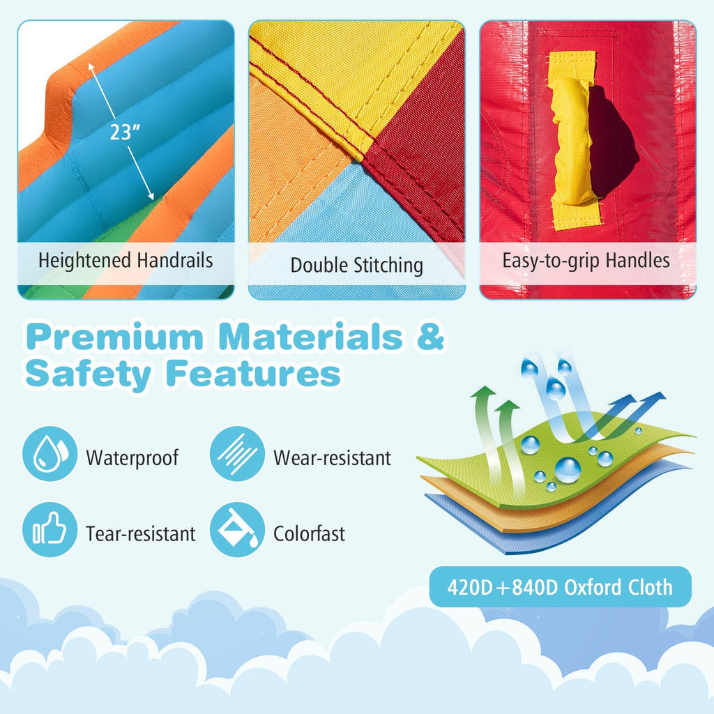 Inflatable Water Slide Park 6-in-1 Giant Bounce House with Long Slide Splash Pool Climbing Wall