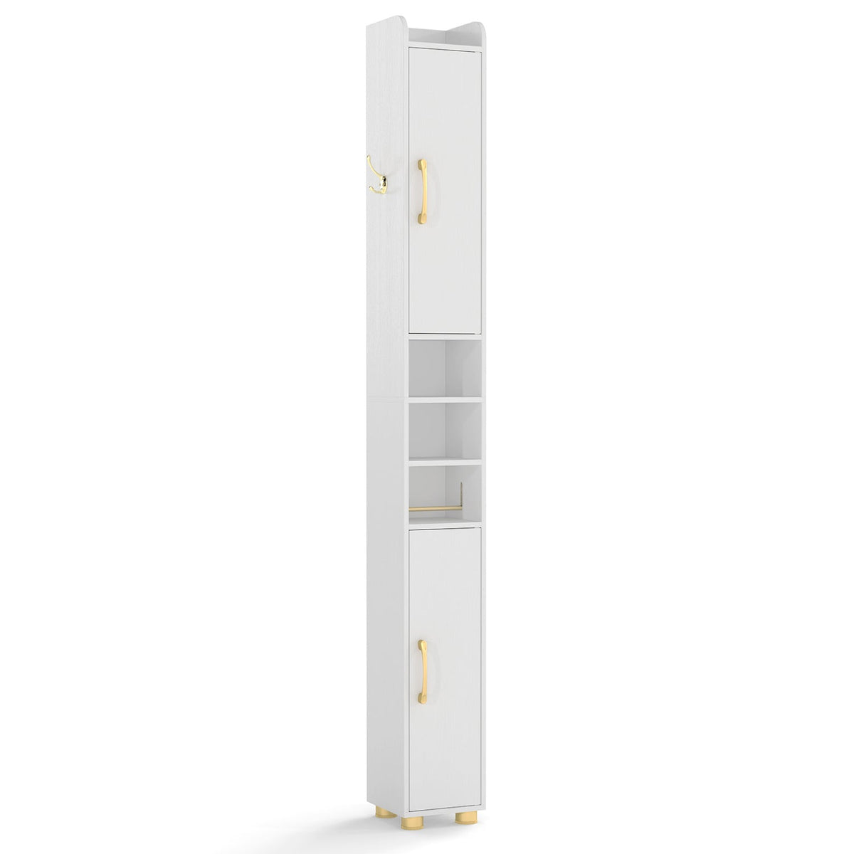 Narrow Bathroom Storage Cabinet with Shelves & Paper Holder