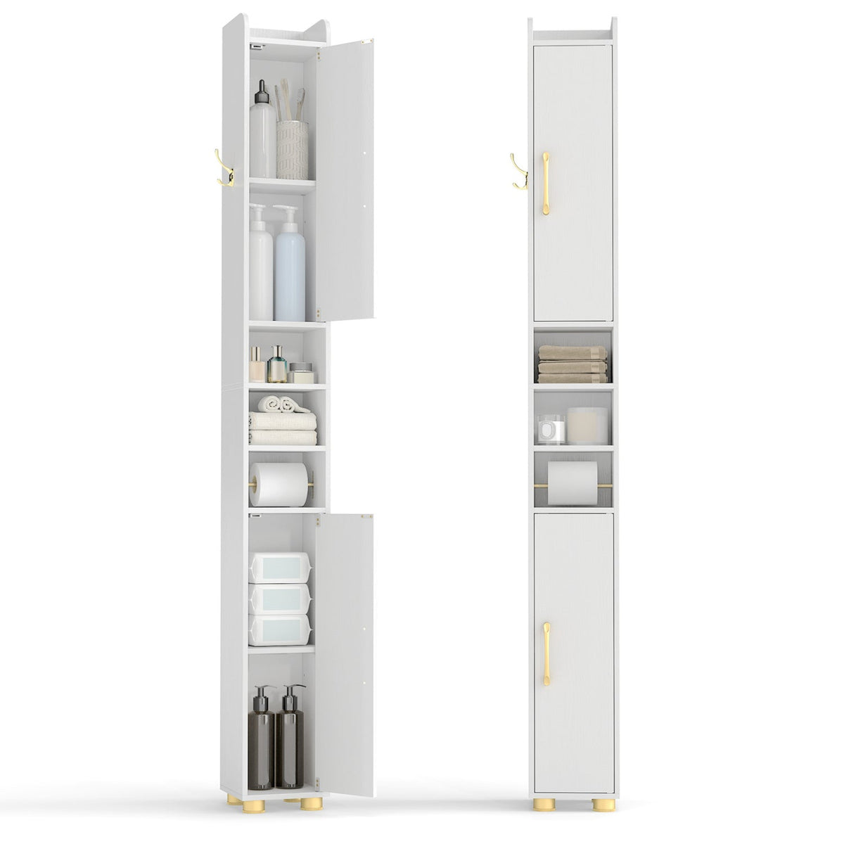 Narrow Bathroom Storage Cabinet with Shelves & Paper Holder