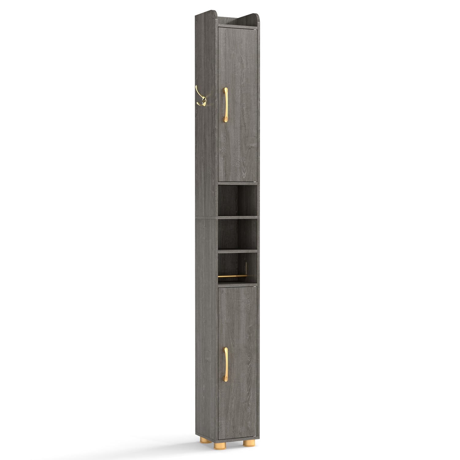 Narrow Bathroom Storage Cabinet with Shelves & Paper Holder