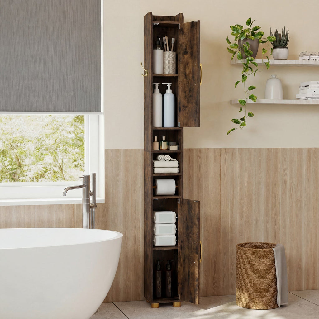 Narrow Bathroom Storage Cabinet with Shelves & Paper Holder