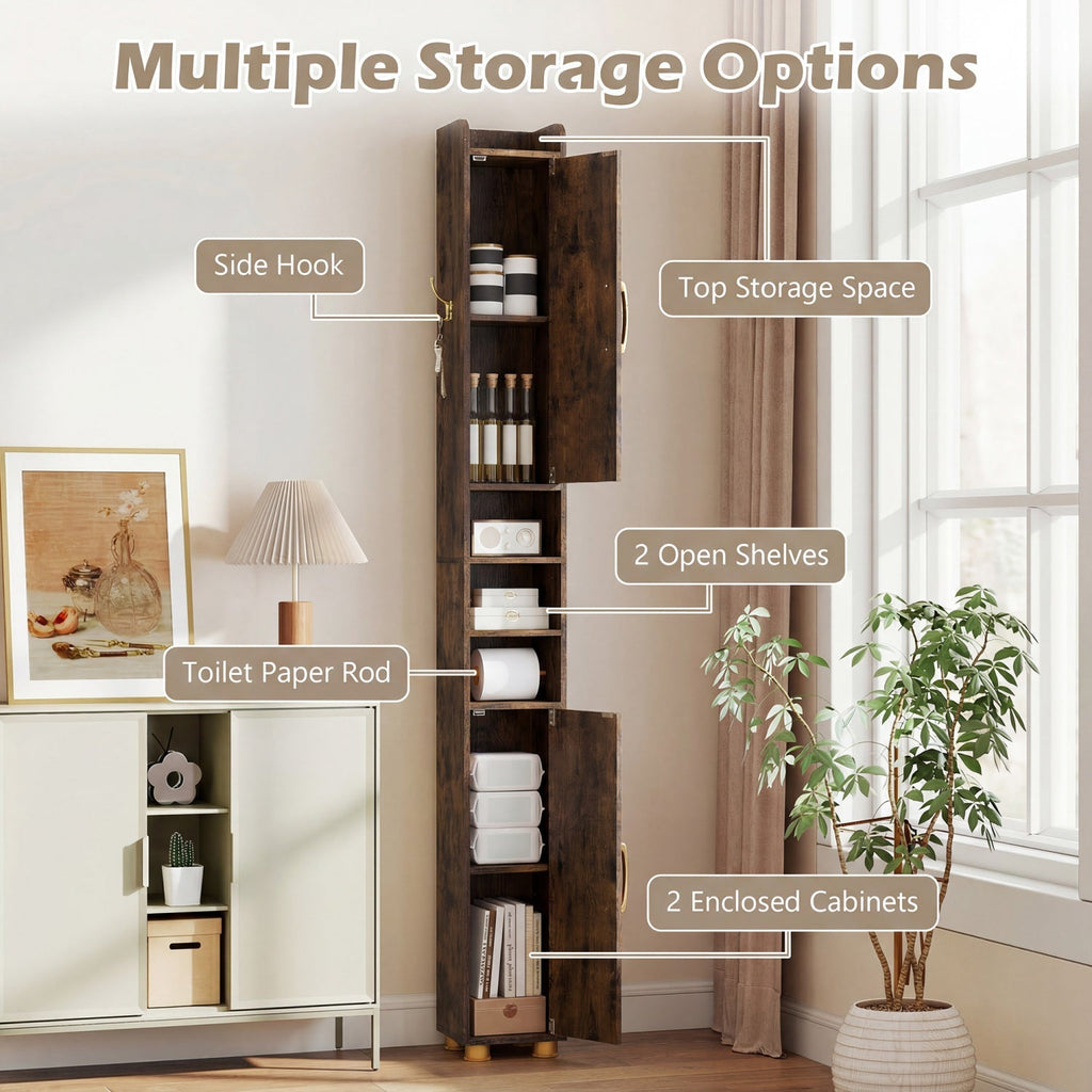 Narrow Bathroom Storage Cabinet with Shelves & Paper Holder