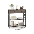 Narrow Console Table with 2 Drawers and 2 Metal Mesh Shelves